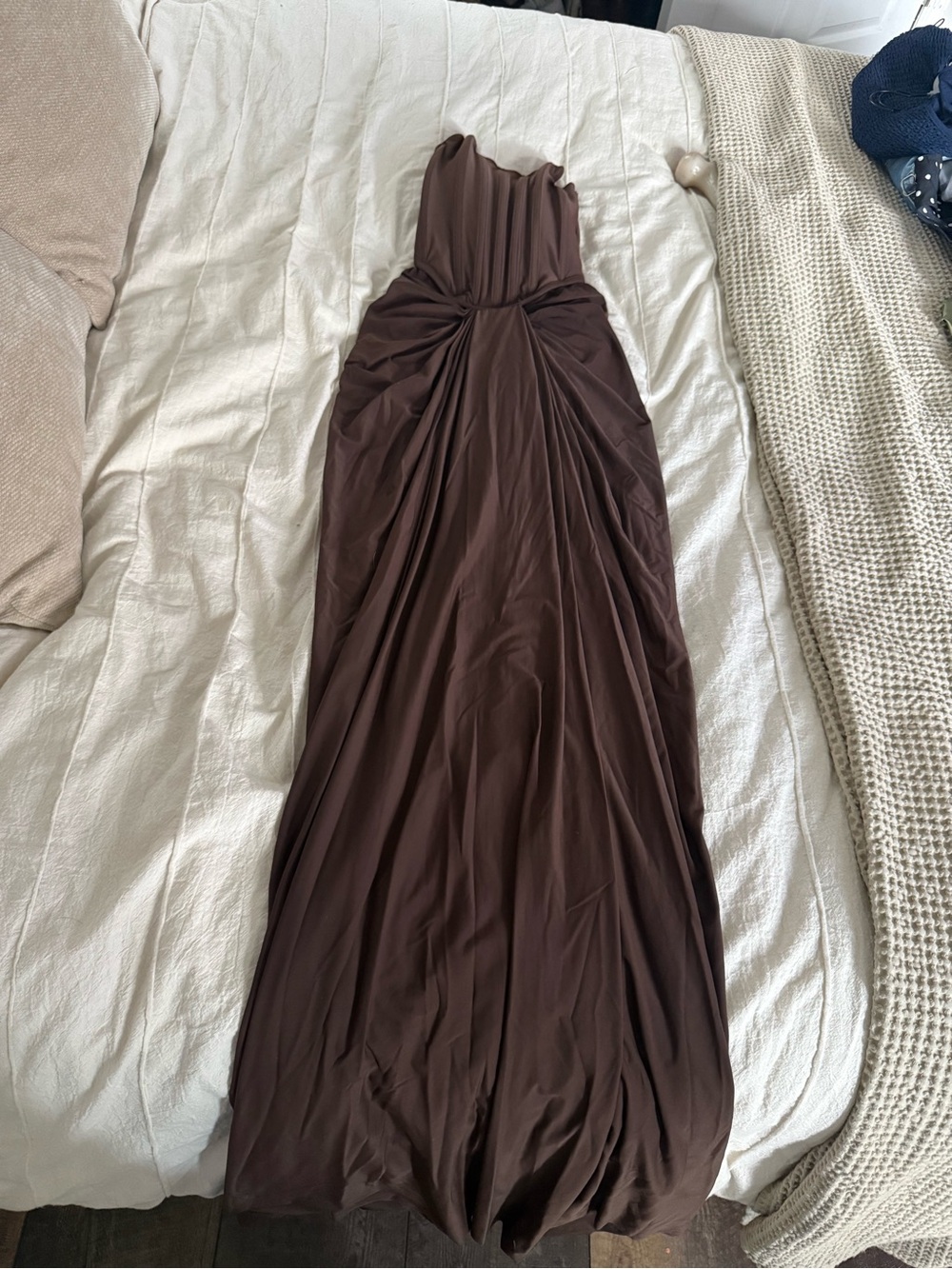 REVOLVE Strapless Chocolate Brown Twist-Front Gown